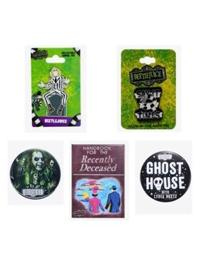 Beetlejuice Bundle: two enamel pins, two large buttons, one magnet